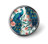 Beautiful Peacock Flowers Round Button Pin 1 Inch Metal Brooch Lightweight Lapel Badge with Smooth Edges Fade-Resistan Decorative Pin for Daily Outfits Backpacks Jackets And Gifts