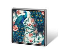 Beautiful Peacock Flowers Square Badges Metal Memorial Pins Exquisite Button Badge Lapel Pins Fashion Square Brooch Crafts Gifts Clothes Decorative Pin for Adult Brooch
