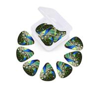 Beautiful peacock Guitar Picks 12 Pack Thin, Medium & Heavy 3 Different Thickness Celluloid Guitar Plectrums with Storage Box Personalized Guitar Pick for Acoustic Guitar, Bass