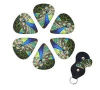 Beautiful peacock Guitar Picks 6 Pack 3 Different Thickness Celluloid Guitar Plectrums with Guitar Pick Holder Personalized Guitar Pick for Acoustic Guitar, Electric Guitar, Bass