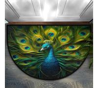 Beautiful Peacock Half Round Door Mat, Indoor Outdoor Doormat Absorbent Washable Half Circle Rugs for Entryway Outside Kitchen Home Decorative
