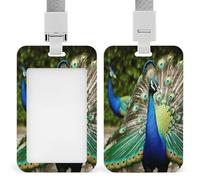 Beautiful Peacock ID Badge Holder Waterproof Card Protector Push-Pull Slot Work ID Card Holder with Lanyard Personalized Detachable Card Holders for Office Corporate Use