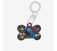 Beautiful Peacock in The Flowers Dog Tags for Pets,Bone-Shaped Acrylic Pet ID Tags,Perfect for Small to Large Dogs and Cats,Cute & Functional