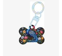 Beautiful Peacock in The Flowers Dog Tags for Pets,Bone-Shaped Acrylic Pet ID Tags,Perfect for Small to Large Dogs and Cats,Cute & Functional