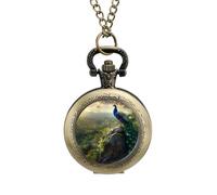 Beautiful Peacock in The Nature Pocket Watch Vintage Quartz Pocket Watches with Chain for Men Women Coppery-Style