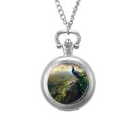Beautiful Peacock in The Nature Pocket Watch Vintage Quartz Pocket Watches with Chain for Men Women Silver-Style