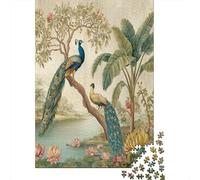 Beautiful Peacock Jigsaw Puzzles. 38x26cm/1000pcs Indian Miniature Art Style Whimsical Challenge Toy for Educational Games Gifts