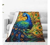 Beautiful Peacock Micro Fleece Blanket 60 * 50 inches, Super Soft Multi-Purpose Blanket for Bed, Sofa, Camping, Cooler or Travel