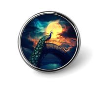 Beautiful Peacock Moon Round Badge Memorial Jewelry Pin Metal Brooch Button for Clothing Accessory