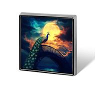 Beautiful Peacock Moon Square Badge Memorial Jewelry Pin Metal Brooch Button for Clothing Accessory