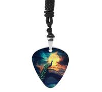 Beautiful Peacock Moon Vintage Pick Necklace Guitar Bass Pick Pendant &B Steel Music Jewelry for Music Lovers