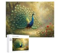 Beautiful Peacock Open Tail Feathers Wooden Puzzle Letter on Back Adults Difficult Jigsaw Puzzles for Home Decor Birthday Gift