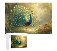 Beautiful Peacock Open Tail Feathers Wooden Puzzle Letter on Back Adults Difficult Jigsaw Puzzles for Home Decor Birthday Gift