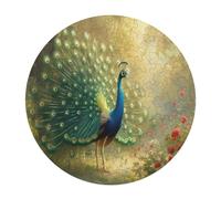 Beautiful Peacock Open Tail Feathers Wooden Puzzle Letter on Back Circular Easy Jigsaw Puzzles for Elderly Birthday Gift Family Game
