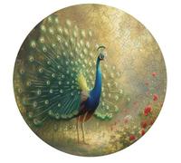 Beautiful Peacock Open Tail Feathers Wooden Puzzle Letter on Back Circular Easy Jigsaw Puzzles for Elderly Birthday Gift Family Game