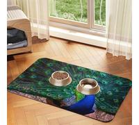 Beautiful peacock Patterned Pet Feeding Mat with Water-Absorbing PU Top & Rubber Base - Anti-Slip Dog Cat Food Mat for Cats, Dogs & Pets, 30x45cm