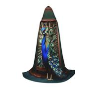 Beautiful Peacock Picture Print Hooded Cloak Dress Up Halloween Carnival Cosplay Teens Kids Adults Wizard Themes