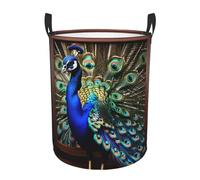 Beautiful peacock picture Print Round Laundry Hamper Bedroom Bathroom Foldable Clothes Storage Organizer Basket