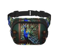 Beautiful peacock picture Print Square Double Layer bag Waist Bag Trendy Pack Travel Bag with Adjustable Bel, Black, One Size