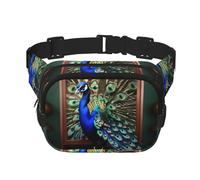 Beautiful Peacock Picture Print Waist Pack Square Waist Bag Workout Hiking Running Travel Gym Pretty Zipper Fashion