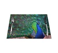 Beautiful Peacock Placemat, Crossweave Vinyl Woven Table Mats, Non-Slip Insulation Washable Table Mats Set Placemat For Kitchen Dinner