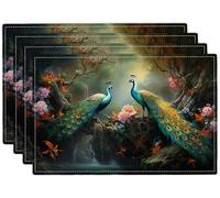 Beautiful Peacock Placemats Set of 4 Flower Peacocks Table Mats Washable Place mats for Party Kitchen Dining Decoration 12x18 Inch