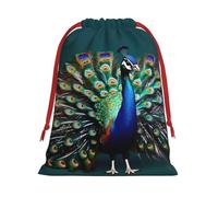 Beautiful peacock Print Drawstring Present Bag Wrapping Reusable Bag Present Wrap Bags for Christmas