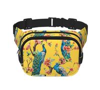Beautiful Peacock Print Fashion Waist Packs Square Layer Waist Bag Black Belt Bag with Adjustable Strap, Black, One Size