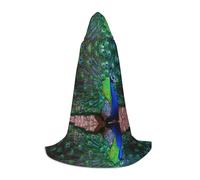 (Beautiful peacock) Print Hooded Cape For Teenagers Costume Party, Halloween Hooded Cape Soft and Elastic,L