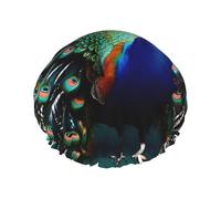 Beautiful Peacock Print Large Size Waterproof Shower Cap For Women And Men Reusable Lightweight Soft Hat