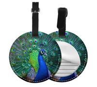 Beautiful Peacock Print Luggage Tag Round Leather Luggage Tag Easy Identification & Privacy Protection for Suitcases Easy to Identify Privacy Cover Id Label