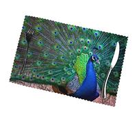Beautiful Peacock Print Placemats Sets Of 6, Wipeable Place Mats, Non-Slip Heat Resistant Table Mats For Dining Table 45x30 Cm