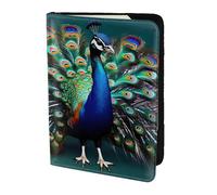 Beautiful peacock print Travel Wallet Passport Holder Case for Family Leather Passport Cover for Men Women, Black, One Size