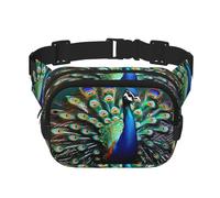 Beautiful Peacock Print Waist Pack Square Waist Bag Workout Hiking Running Travel Gym Pretty Zipper Fashion