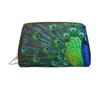 Beautiful Peacock Printed Leather Makeup Bag for Women Girls - Small Portable Travel Cosmetic Organiser Toiletry Bag