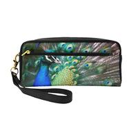 Beautiful Peacock Printed Makeup Bag for Women Travel PU Leather Cosmetic Bag with Wristlet Toiletry Bag
