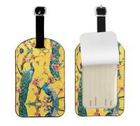 Beautiful Peacock Printed PU Leather Bag Tag, Personalized Baggage Label, Privacy Flap ID Shield, for Vacation