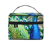 Beautiful Peacock Printed Travel Makeup Bag Spacious Portable Cosmetic Organiser with Handle, Large Capacity Toiletry Bag, Gift for Women Girls