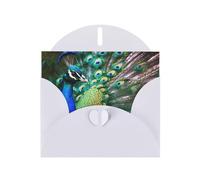 Beautiful peacock Prints Pearl Paper Horizontal Festival Greeting Card for Birthday Cards and All Occasions, White