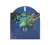 Beautiful peacock Prints Pearl Paper Horizontal Festival Greeting Card for Birthday Cards and All Occasions, Blue