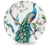 Beautiful Peacock Retro Blue Bird Elegant Feather Ceramic Drink Coaster, Absorbent Coasters Set Suitable for Home Decor, Bar, Kitchen, Party, 4 Inches