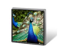 Beautiful Peacock Square Badge Lightweight Metal Emblem Customizable Brooch for Business Office Events Souvenir and Clothing Decoration