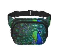 Beautiful peacock Square Double Layer Waist Bag Belt - Unisex Everywhere Fanny Pack Purse for Running, Travel, Hiking, Fitness, Black, One Size