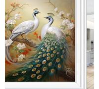Beautiful Peacock Stained Glass Window Film Farmhouse Floral Elegant Animal Privacy Window Film Non-Adhesive Glass Film Decorative Static Cling Film for Home Office 90 x 160 cm