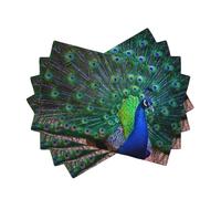 Beautiful peacock Style Linen-Look Placemats Set of 4 PCS, 45x30cm Heat Resistant Double Layer Washable Table Mats for Dining Table, Daily Meals & Outdoor Picnic