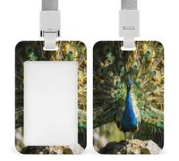 Beautiful Peacock with Colorful Feathers Badge Holder with Lanyard,Vertical Hanging Name Card Holder with Clear Window,Beautiful Peacock with Colorful Feathers ID Card Holder for Nurse Teacher Office