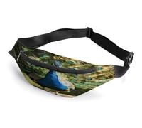 Beautiful Peacock with Colorful Feathers Waist Bag,Durable Sling Bag with Adjustable Strap Crossbody Waist Bag,for Outdoors Workout Traveling Casual Running Hiking Cycling
