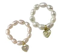 Beautiful Pearl Rings For Women Simple French Heart Star Student Female Fashion Jewelry Gift Pearl For Women Beaded Rings Girls Elastic Girls