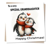 Beautiful Penguin Christmas Card for Granddaughter - Happy Christmas