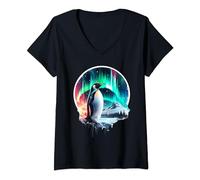Beautiful Penguin Northern Lights Aurora Graphic Men Women V-Neck T-Shirt